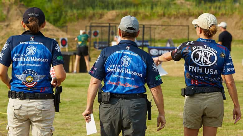 Group of people at an exciting Firearm Competition in the mountains at the NRA Whittington Center 